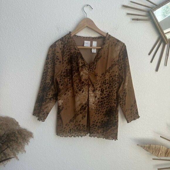 Emma James Liz Claiborne Co Women's Brown Leopard Cheetah Print Blouse/Top Lrg - Picture 1 of 8